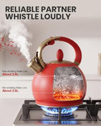 Whistling Tea Kettle Stovetop Stainless Steel, 2.64 Quart （Red） - Image 4