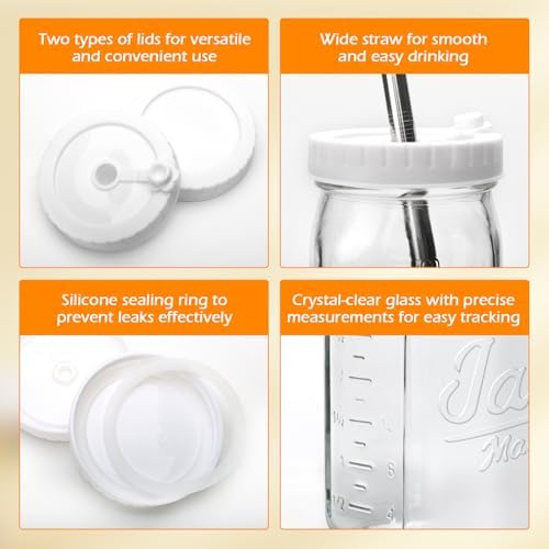 Mapoxy 32oz Mason Jars Cups with Plastic Lids & Straws 6 Pack - Image 2