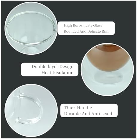 Double Wall Glass Coffee Mug with Handle, Insulated and Scald Resistant Glass for Cappuccino, Latte, Milk, Juice and Tea Bags, 1 Pack of 4 (4) - Image 4