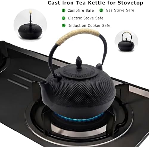 YJX 101 fl oz Extra Large and Heavy Cast Iron Teapot for Stovetop Safe, Black Tea Kettle with Stainless Steel Tea Balls for Loose Tea, Cast Iron Tea Pot for 6 to 10 People, 3000ml Japanese Tetsubin - Image 7
