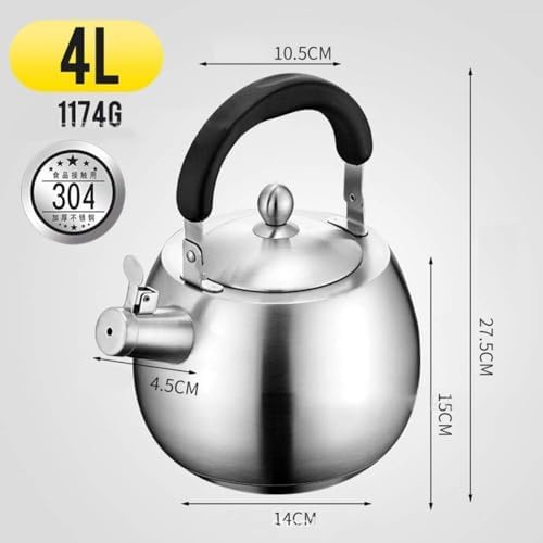 304 Stainless Steel Whistling Tea Kettle with Ergonomic Bakelite Handle Tea Pot Suitable for All Stovetop Kettle Teapot Silver - Image 2