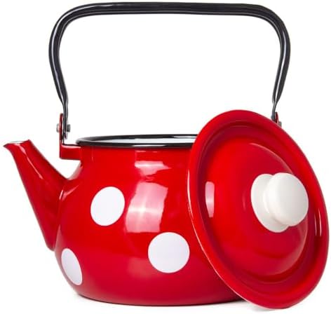 Vintage Enamel Kettle, Tea Pot Stovetop for Hot Water Fast to Boil, Teapot for Stovetop, Hot Water Kettle Teapot (Red White (3.5 L)) - Image 7