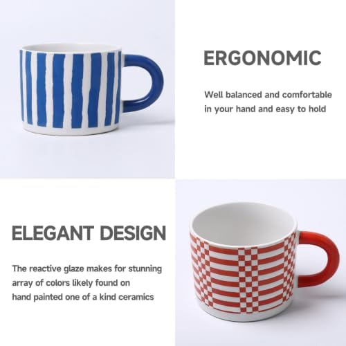 Stoneware Coffee Mugs Set of 4, 14oz Hand-Painted Coffee Cups with Handle - Image 4