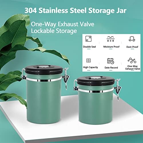 Coffee Canister Stainless Steel Airtight Storage Container with Scoop Date Tracker Release Valve Coffee Jar Food Storage Canister for Coffee Beans Sugar Tea Candy,Green,1L - Image 2