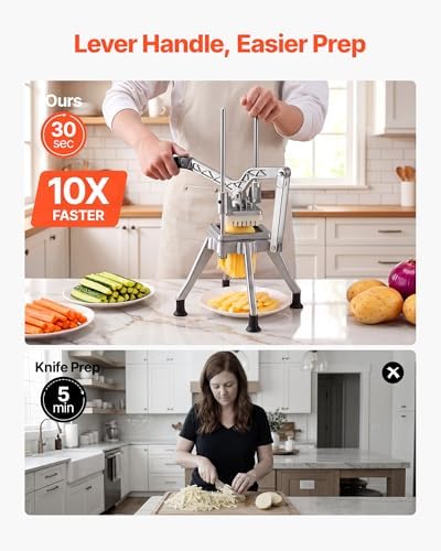 VEVOR French Fry Cutter, 1/4" Blade Commercial Potato Chopper, Lever-Action Vegetable Dicer with Ergonomic Handle, Stainless Steel Potato Slicer for Thin Cut Fries, Onion, Carrots, Bell Pepper - Image 4