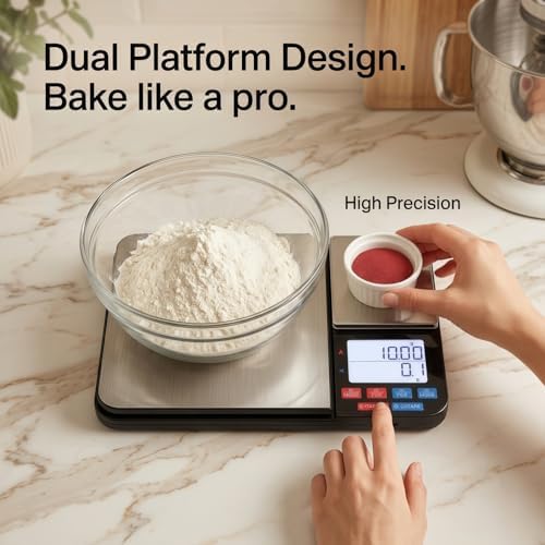 Partyreal Dual Platform Digital Kitchen Scale, High Precision Food Scale with Tare, Unit Conversion, Backlit Display, USB-C Rechargeable (Cable Included) + AAA Backup Black - Image 2