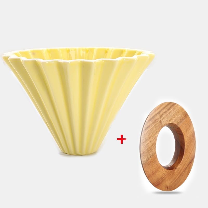 Ceramic Coffee Dripper Pour Over Coffee Maker Handmade Origami Coffee Filter Cup Flower Shape Funnel Drip Cafe Cake Cup Home(Yellow suit,1-2CUP) - Image 2