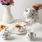 Sweejar 23 Pcs Floral Tea Sets with Metal Holder, Relief Gold Rim Porcelain Tea Sets for Adults, Cup and Saucer Set for 6, with Teapot, Sugar Bowl, Milk Jug, Spoons (Garden) - Image 5