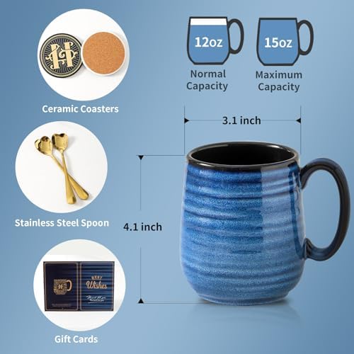 HASENSE Ceramic Coffee Mugs Gift Set for Men, Women, Blue Reactive Glazes - Image 2
