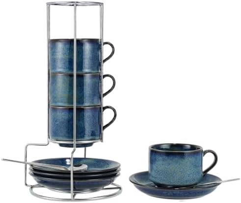 8 Ounce Cappuccino Cups Set of 4, Reactive Blue by Renewrevital
