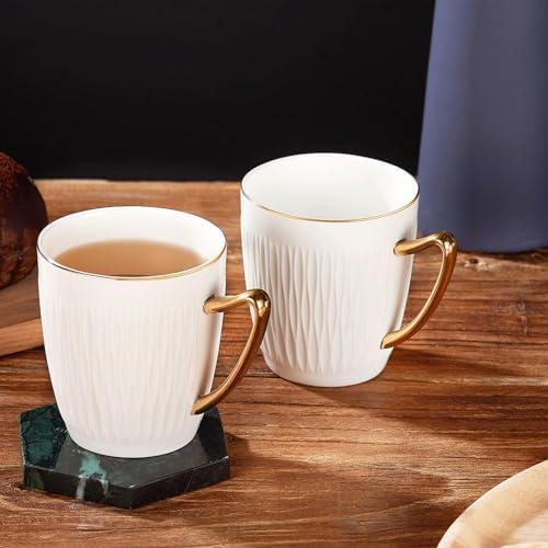 Luxury Bone China Coffee Mug Set of 2, 8oz Lightweight White Fine Bone China Tea Cups with Gold Thin Rim, Over 45% Bone Content Porcelain Ceramic Thin Mugs for Espresso Latte Mocha Freezer Safe - Image 3