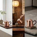 Copper Kettle Handmade Teapot Hammered Build Loop Grip Handle Short Decorative Lid Compact Pot For Loose Leaf Steeping Home Kitchen, style to 1 - Image 5