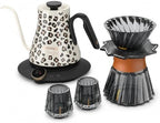 Cocinare Oat Leopard Gooseneck Electric Kettle & Pour Over Coffee Set, ±0.5°F Temperature Control, 1500W 0.9L Kettle, Coffee Dripper, 550 ml / 18.6 oz Server & 2 Tasting Cups by Cocinare