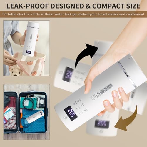 Compact Portable Electric Kettle, LCD Display with 6 Temperature Settings, 304 Stainless Steel, 450ml/15.2oz, Auto Shut-Off and Boil-Dry Protection, Travel Electric Kettle Teapot, White - Image 3