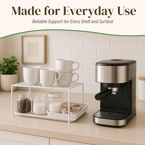 Evelots Wire Shelf Organizer Set, Metal Cabinet Shelf Risers, 4-Pack, White - Image 3