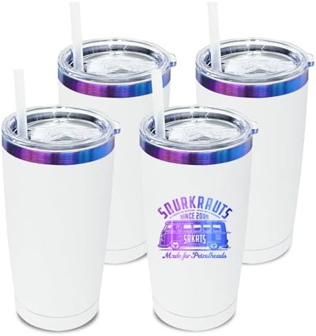 20 oz Tumbler Bulk Stainless Steel Tumblers with Lids and Straws White by MetalyaTumblers