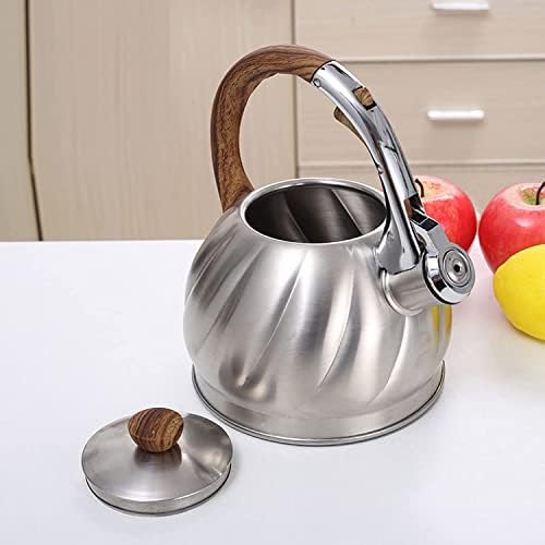 Stovetop Tea Kettle Whistling Teapot Tea Kettle Stovetop Whistling Kettle Push-Button Switch Tea Kettle 2L Water Boiler Pot Whistling Teapot Stove Top Kettle Tea Pot Teapots (Steel) - Image 3