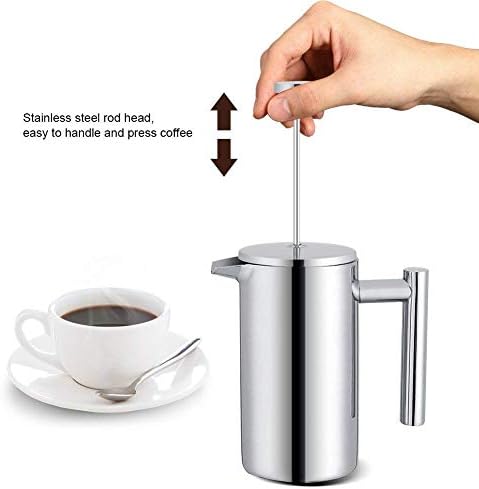 TOPINCN French Press Coffee Maker, Stainless Steel, Double Wall Insulation, Mirror Finish, 350ml, with Filter, for Coffee and Tea - Image 6