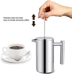 TOPINCN French Press Coffee Maker, Stainless Steel, Double Wall Insulation, Mirror Finish, 350ml, with Filter, for Coffee and Tea - Image 6