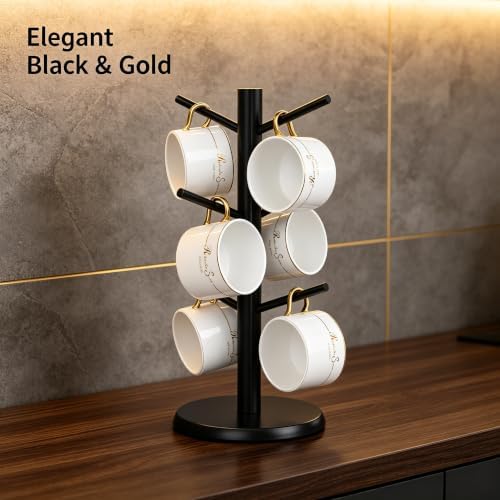Bamboo Coffee Mug Tree with 6 Hooks,Black Coffee Cup Holder - Image 5