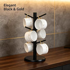 Bamboo Coffee Mug Tree with 6 Hooks,Black Coffee Cup Holder - Image 5