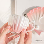 Pearl Shell Cup and Saucer - 8oz Gradient Ceramic Coffee Mug, Vintage Tea, Cappuccino, Latte Art for Birthday Gift (Gradient Pink) - Image 6