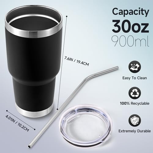 Volhoply 30oz Insulated Tumbler with Lid and Straw, Double Wall Inner & Outer 304 Stainless Steel Tumblers Bulk, Powder Coated Coffee Cup for Office, Home, Travel (Mix,4 Pack) - Image 2
