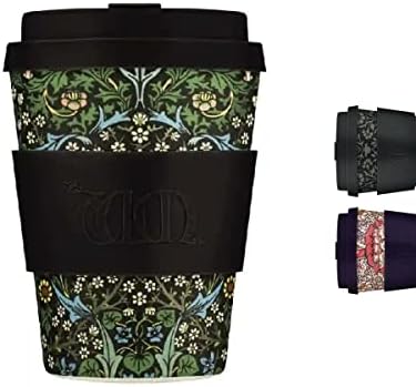 Ecoffee Cup 12oz (350ml) William Morris Reusable Coffee Cup – PLA Plant-Based Travel Mug with Silicone Lid, Melamine Free & Dishwasher Safe – Blackthorn by EcoffeeCup