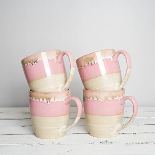 Bosmarlin Ceramic Coffee Mug Set of 4, 17 Oz, 5 Colors to Choose, Tea Cups, Dishwasher and Microwave Safe, Reactive Glaze (Pink) - Image 6