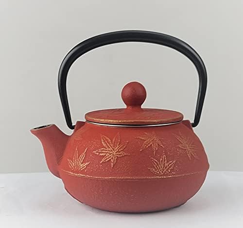Iwachu 45664 Teapot Type 3 Maple Gold/Red Tea 0.32L Inner Enamel Nambu Ironware - Image 2