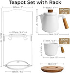 MIAMIO - Teapot Set with 4 Cups & Rack (34/10 oz) with Infuser (White) - Image 2