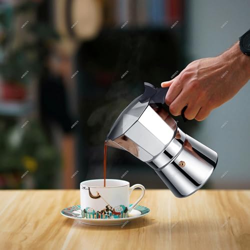 Stainless Steel Moka Pot, 6 Cup Stovetop Espresso Maker for Authentic Italian Coffee - Durable Rust-Proof Coffee Percolator, Premium Espresso Coffee Maker for Home and Outdoor Use (6 Cup 300ml) - Image 3