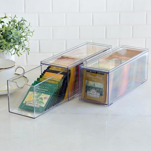 Youngever 3 Drawers Plastic Kitchen Pantry Stackable Storage Organizer, Plastic Tea Packet Organizers, Stackable Tea Bag Holder, 9" x 3" x 3.5" (Pack of 2) - Image 3