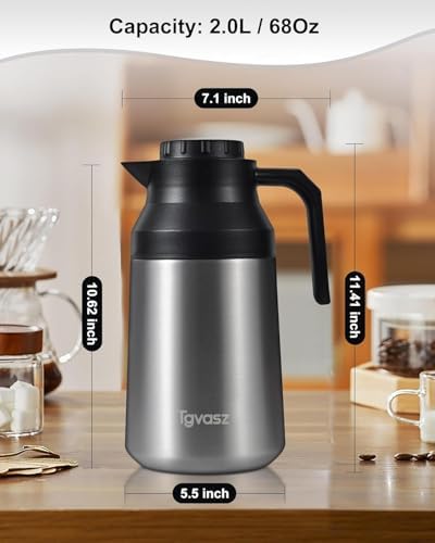Thermal Coffee Carafe Insulated Stainless Steel Coffee Carafe for Hot Liquid Vacuum Thermal Pot Creamer Pitcher Dispenser Keeping Hot Water Milk (silver68 oz) - Image 5