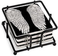 CafePress Angel Wings Black Tumbled Stone - Set of 4 Coasters Set of 4 w/holder by CafePress