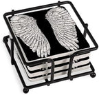 CafePress Angel Wings Black Tumbled Stone - Set of 4 Coasters Set of 4 w/holder by CafePress