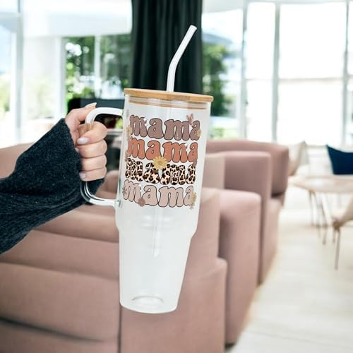 Sip-Sip Hooray! Retro Leopard Mama 40oz Glass Tumbler with Lid and Straw - Image 3