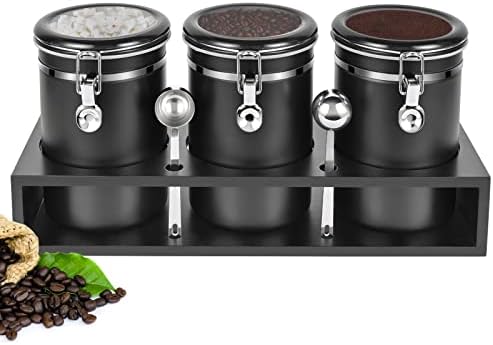 3×63OZ Stainless Steel Coffee Container with Shelf and Scoop for Coffee Bar by Hanber