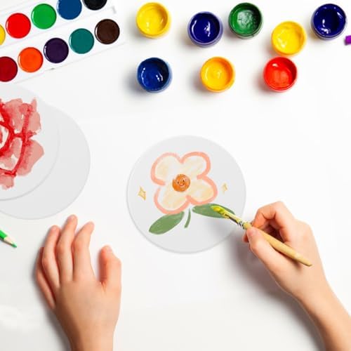 GNIEMCKIN 50 Pieces 3.54 Inch Round Blank Ceramic Coasters, Unglazed Ceramic Tiles Coasters with Cork Backing Pads for Painting, DIY Crafts, Circular, White. - Image 7