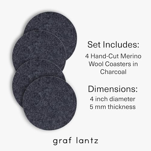 Graf Lantz - Bierfilzl Merino Wool Round Coasters Set of 4 - Charcoal (4" Circles) - Absorbs 30% of Weight - German Wool - Heat Resistant, Sustainable, & Reusable - Home Decor & Coffee Table Decor - Image 4
