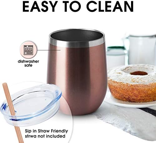 HASLE OUTFITTERS 12oz Wine Tumbler with Lid Stemless Wine Glasses Double Wall Vacuum Travel Mugs stainless steel Coffee Cup for Cold & Hot Drinks Wine Coffee Cocktails Beer 6 Pack Rose Gold - Image 4