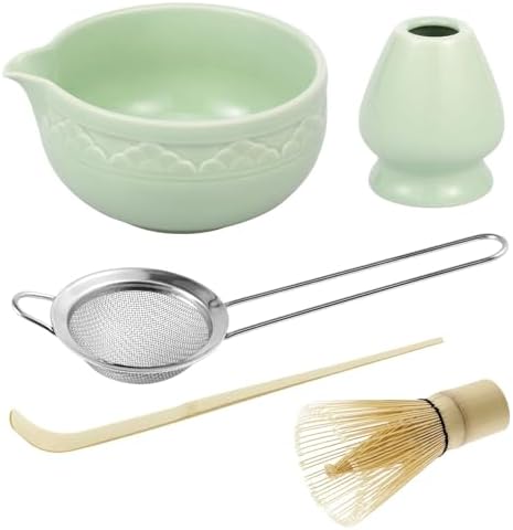 Ceramic matcha agitator, Matcha Whisk and Bowl Tea Set 5Pcs Ceremony Chasen Tool Stand for Beginners Kit(Green) by Unknown