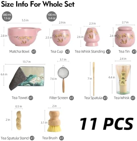 11 Pcs Matcha whisk Set,13 OZ,With 2 Cups and 1 Tea Can,Unique Cat Pattern Design，Complete Matcha Kit Set,Japanese Matcha Set,Perfect Matcha Kit for Matcha Tea Ceremony(Cat-Pink) - Image 3