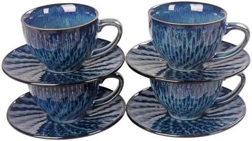Coffee Mugs Set, 6.8 Oz,Ceramic Tea Cup with saucer, Espresso Cups 8-piece, Stackable Cups, for Latte,Hot Tea,Cappuccino, Mocha, Cocoa, dishwasher & microwave safe,Royal blue by Jinsongdafa