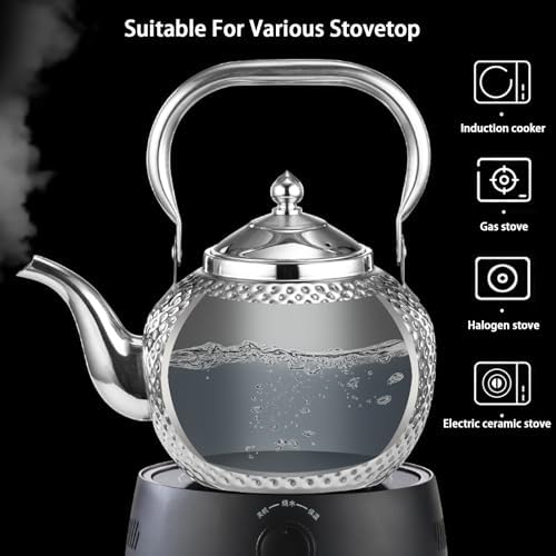 Teapot Tea Kettle, 2.1 Quart Tea Pot for Stove Top, Stainless Steel Teakettle with Infuser, Decorative Water Kettle with Handle, Silver, 2L - Image 6
