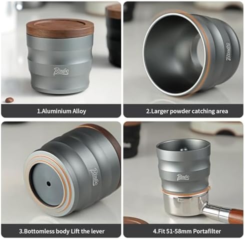 Bincoo Aluminum Alloy Dosing Rings Press for Coffee Powder-Espresso Powder Receiver Cup,Coffee Powder Receiver Container,Espresso Grounds Cup 51mm/53mm/58mm(Sliver) - Image 4