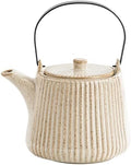 Yundu Ceramic Teapots for Tea, 1000ml/33.8oz Tea Pot with Infusers for Loose Tea, Striped Tea Pot with Removable Tea Infuser - Reactive Cream by YunduHome