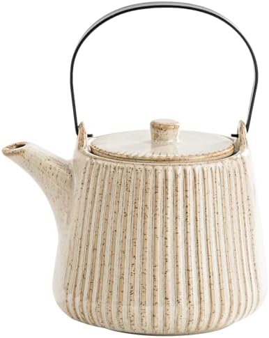 Yundu Ceramic Teapots for Tea, 1000ml/33.8oz Tea Pot with Infusers for Loose Tea, Striped Tea Pot with Removable Tea Infuser - Reactive Cream by YunduHome