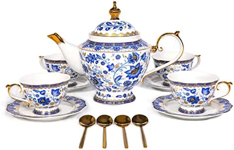 ACMLIFE Tea Sets for Adults, Tea Sets for 4 - Tea Pot Sets Blue, Porcelain Tea Sets for Women with 24K Gold, Fine Bone China, Vintage British Sets for Luxury Gift, Mother's Day(Blue and White) by ACMLIFE