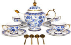 ACMLIFE Tea Sets for Adults, Tea Sets for 4 - Tea Pot Sets Blue, Porcelain Tea Sets for Women with 24K Gold, Fine Bone China, Vintage British Sets for Luxury Gift, Mother's Day(Blue and White) by ACMLIFE